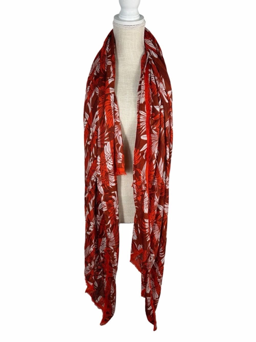 La Ligne New York Burnt Orange Tropical Palm  Frayed Hem 74x98 Scarf